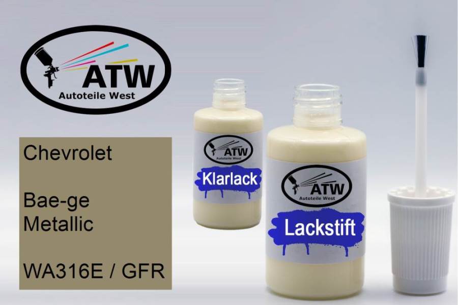 Chevrolet, Bae-ge Metallic, WA316E / GFR: 20ml Lackstift + 20ml Klarlack - Set, von ATW Autoteile West.